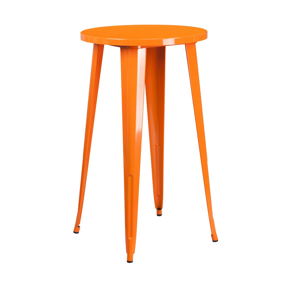 Commercial Grade 24″ Round Orange Metal Indoor-Outdoor Bar Height Table