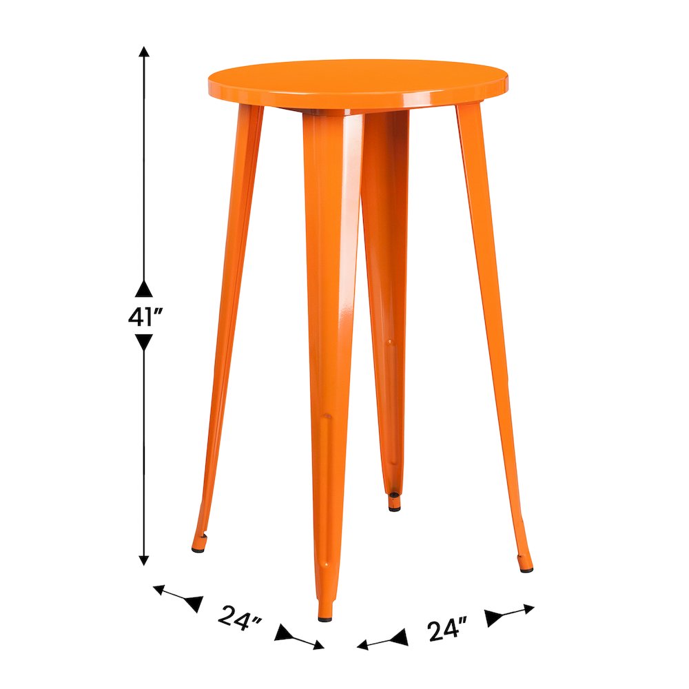 Commercial Grade 24″ Round Orange Metal Indoor-Outdoor Bar Height Table