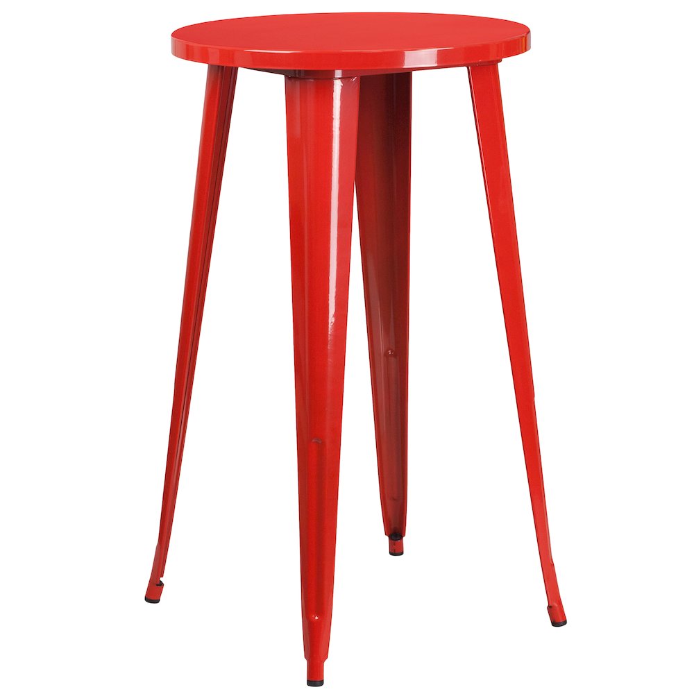 Commercial Grade 24″ Round Red Metal Indoor-Outdoor Bar Height Table