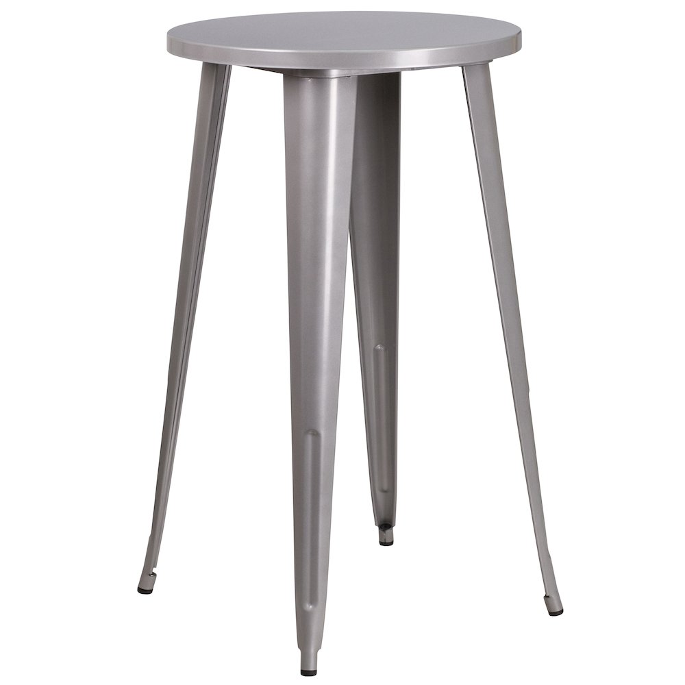 Commercial Grade 24″ Round Silver Metal Indoor-Outdoor Bar Height Table