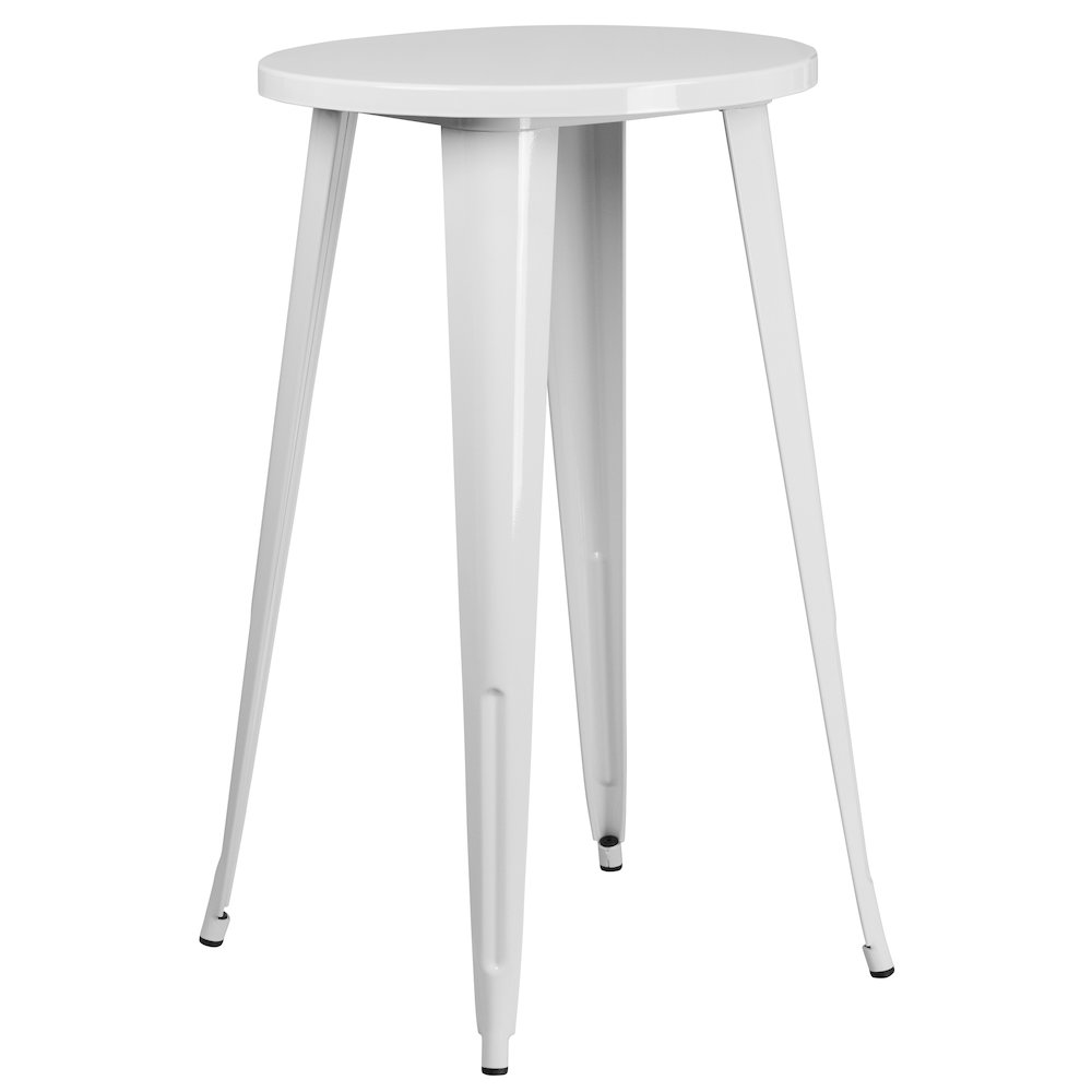 Commercial Grade 24″ Round White Metal Indoor-Outdoor Bar Height Table
