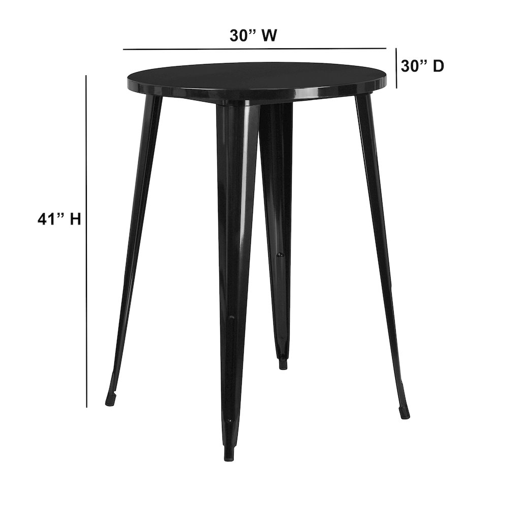 Commercial Grade 30″ Round Black Metal Indoor-Outdoor Bar Height Table