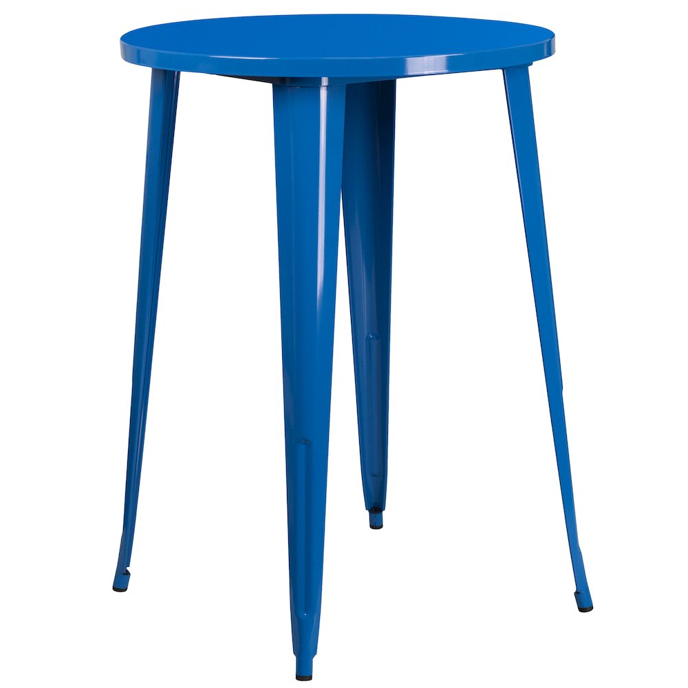 Commercial Grade 30″ Round Blue Metal Indoor-Outdoor Bar Height Table