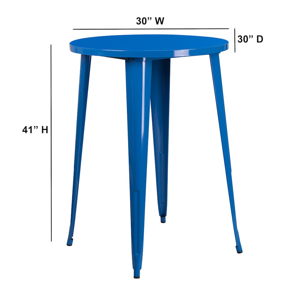 Commercial Grade 30″ Round Blue Metal Indoor-Outdoor Bar Height Table