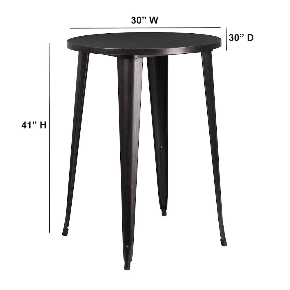 30″ Round Black-Antique Gold Metal Indoor-Outdoor Bar Height Table