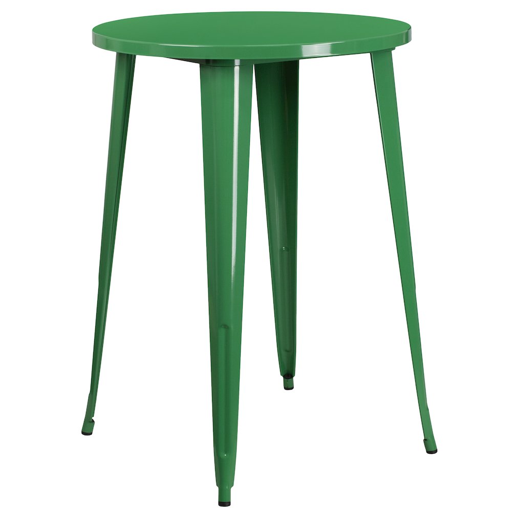 Commercial Grade 30″ Round Green Metal Indoor-Outdoor Bar Height Table