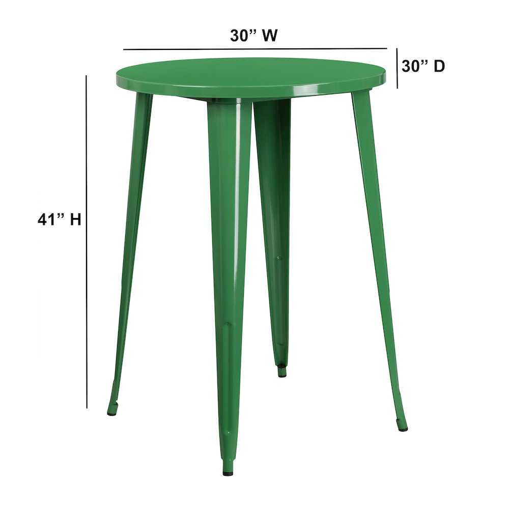Commercial Grade 30″ Round Green Metal Indoor-Outdoor Bar Height Table