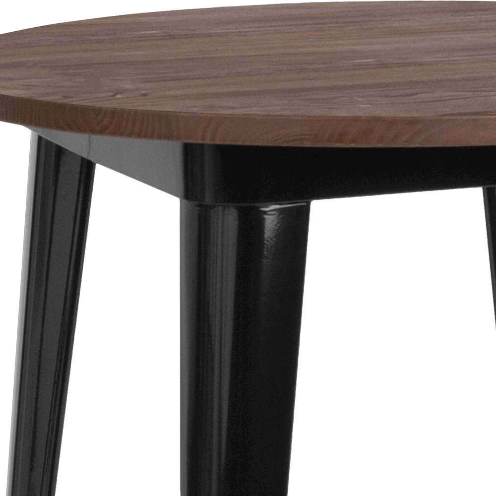 30″ Round Black Metal Indoor Bar Height Table with Walnut Rustic Wood Top