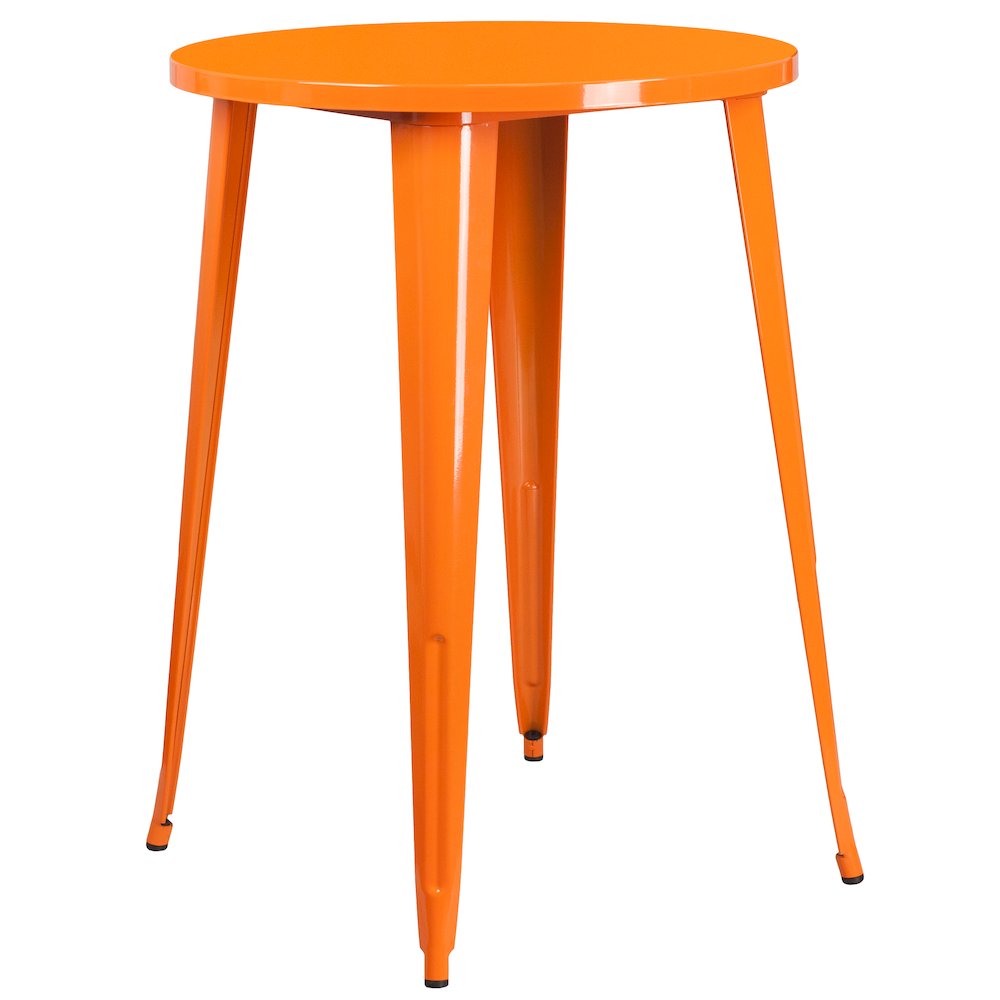Commercial Grade 30″ Round Orange Metal Indoor-Outdoor Bar Height Table