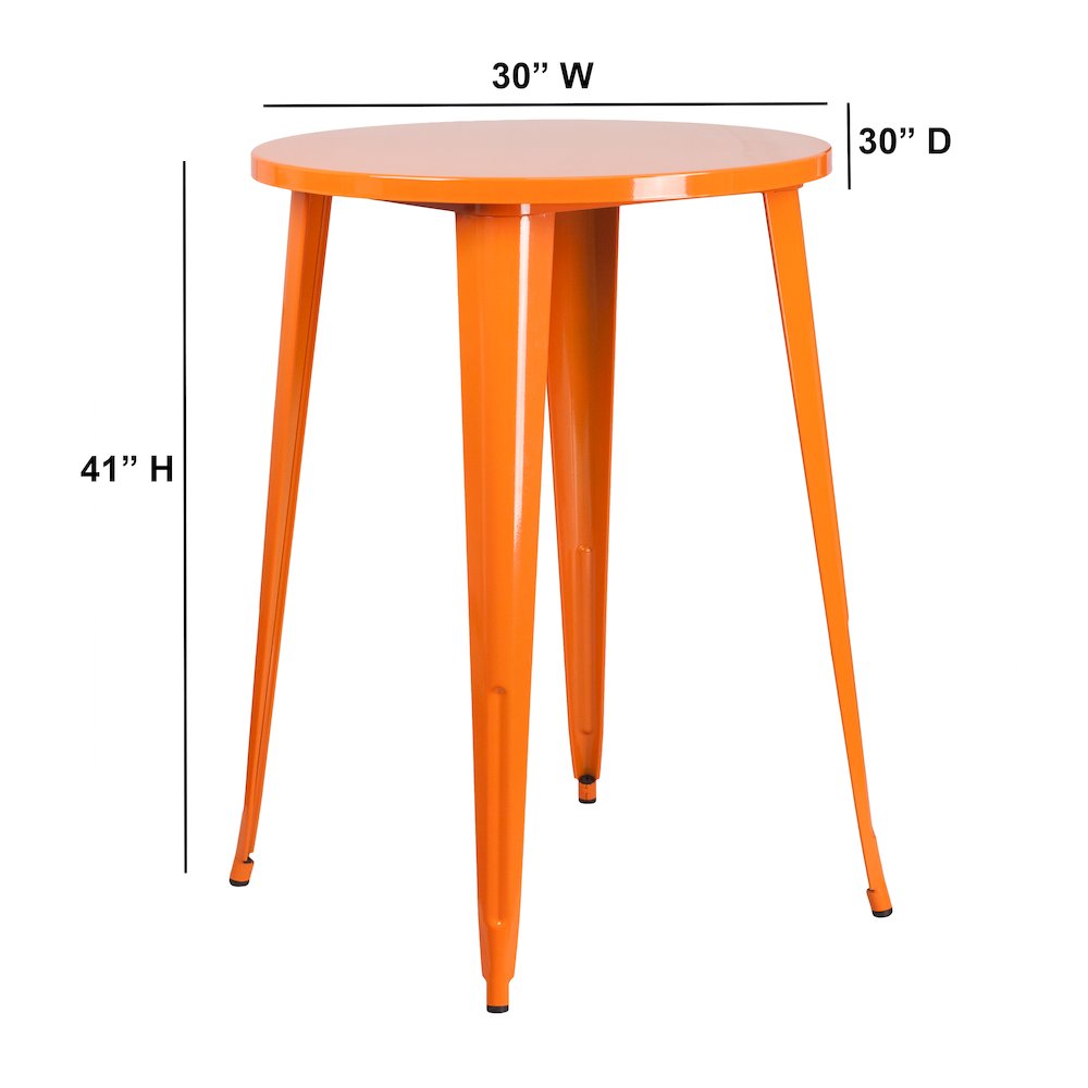 Commercial Grade 30″ Round Orange Metal Indoor-Outdoor Bar Height Table