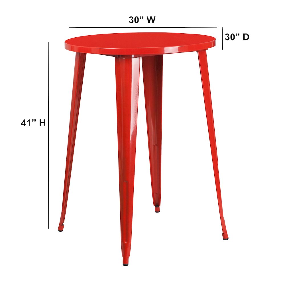 Commercial Grade 30″ Round Red Metal Indoor-Outdoor Bar Height Table