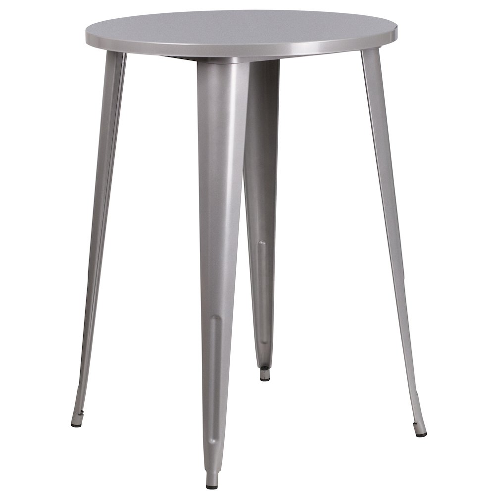 Commercial Grade 30″ Round Silver Metal Indoor-Outdoor Bar Height Table