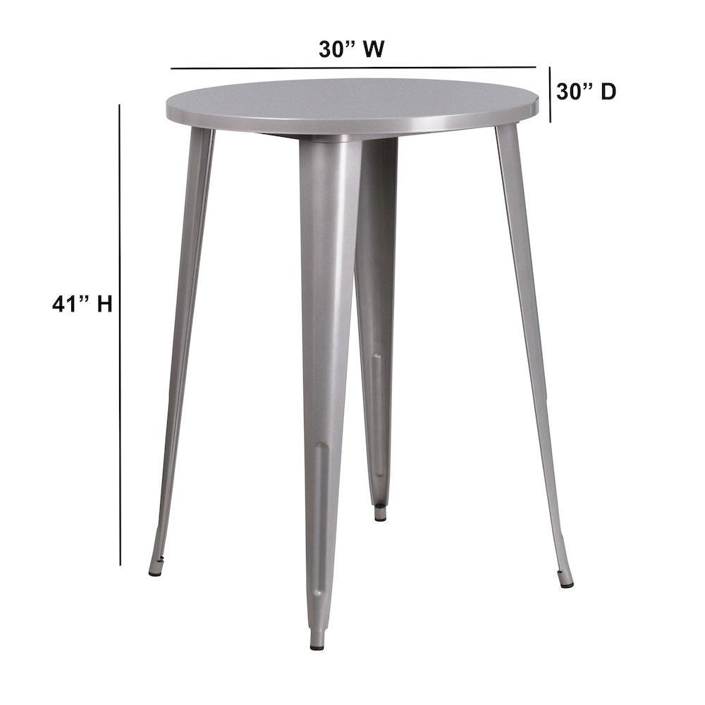 Commercial Grade 30″ Round Silver Metal Indoor-Outdoor Bar Height Table