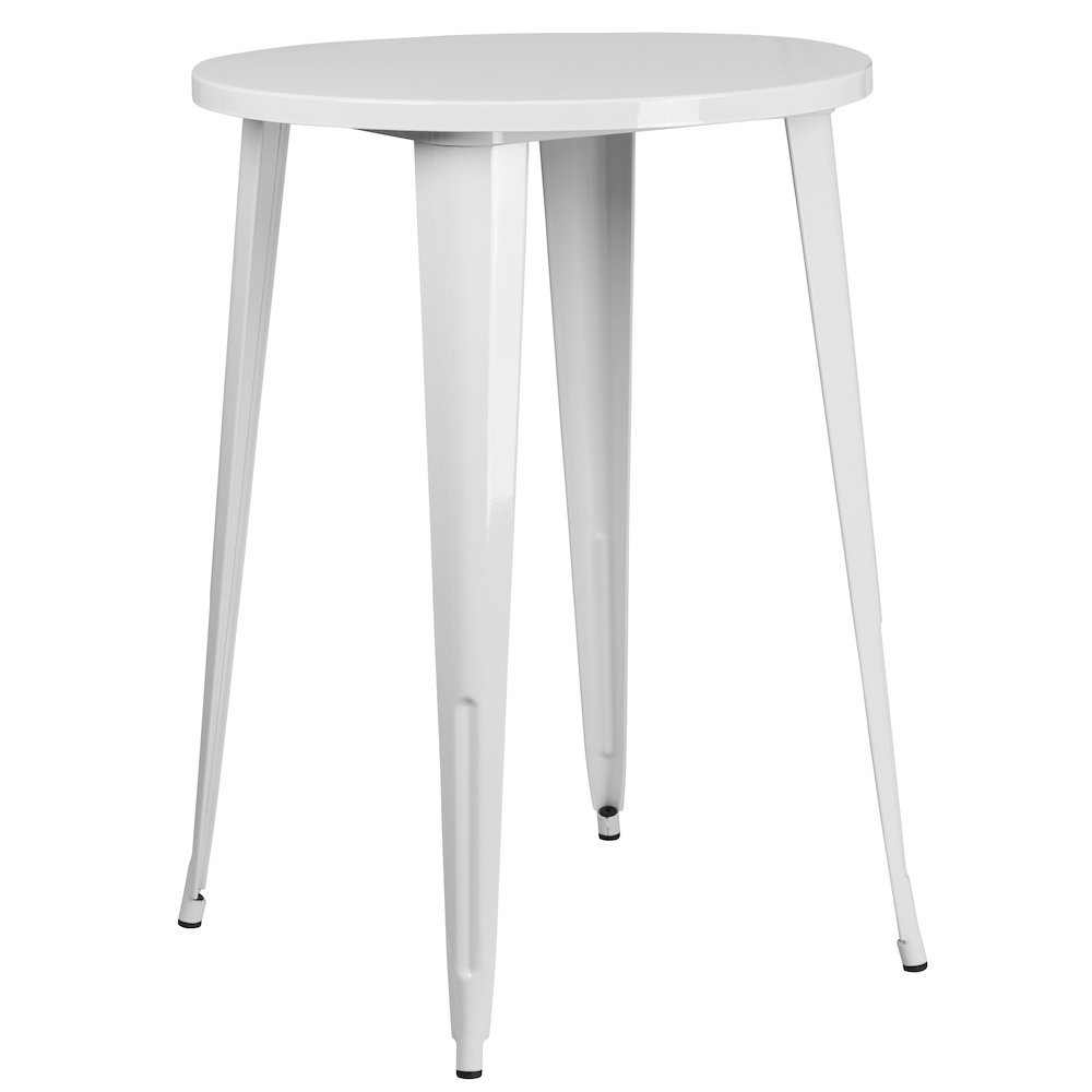 Commercial Grade 30″ Round White Metal Indoor-Outdoor Bar Height Table