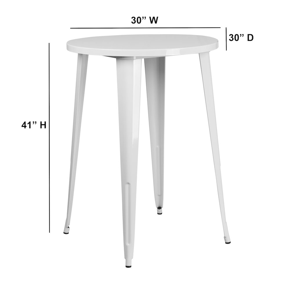 Commercial Grade 30″ Round White Metal Indoor-Outdoor Bar Height Table