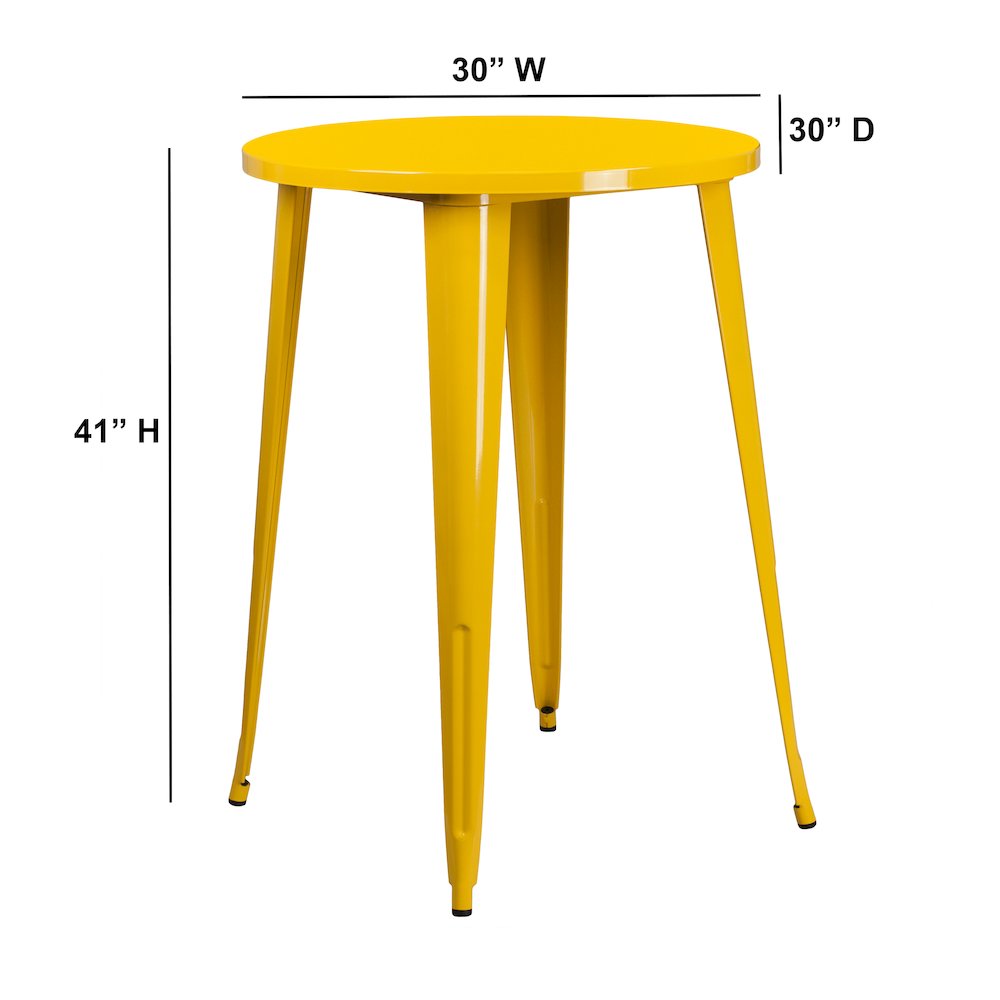Commercial Grade 30″ Round Yellow Metal Indoor-Outdoor Bar Height Table