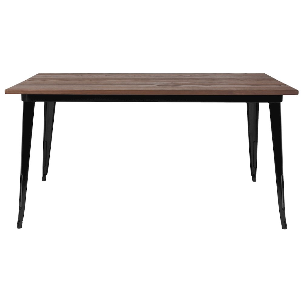 30.25″ x 60″ Rectangular Black Metal Indoor Table with Walnut Rustic Wood Top