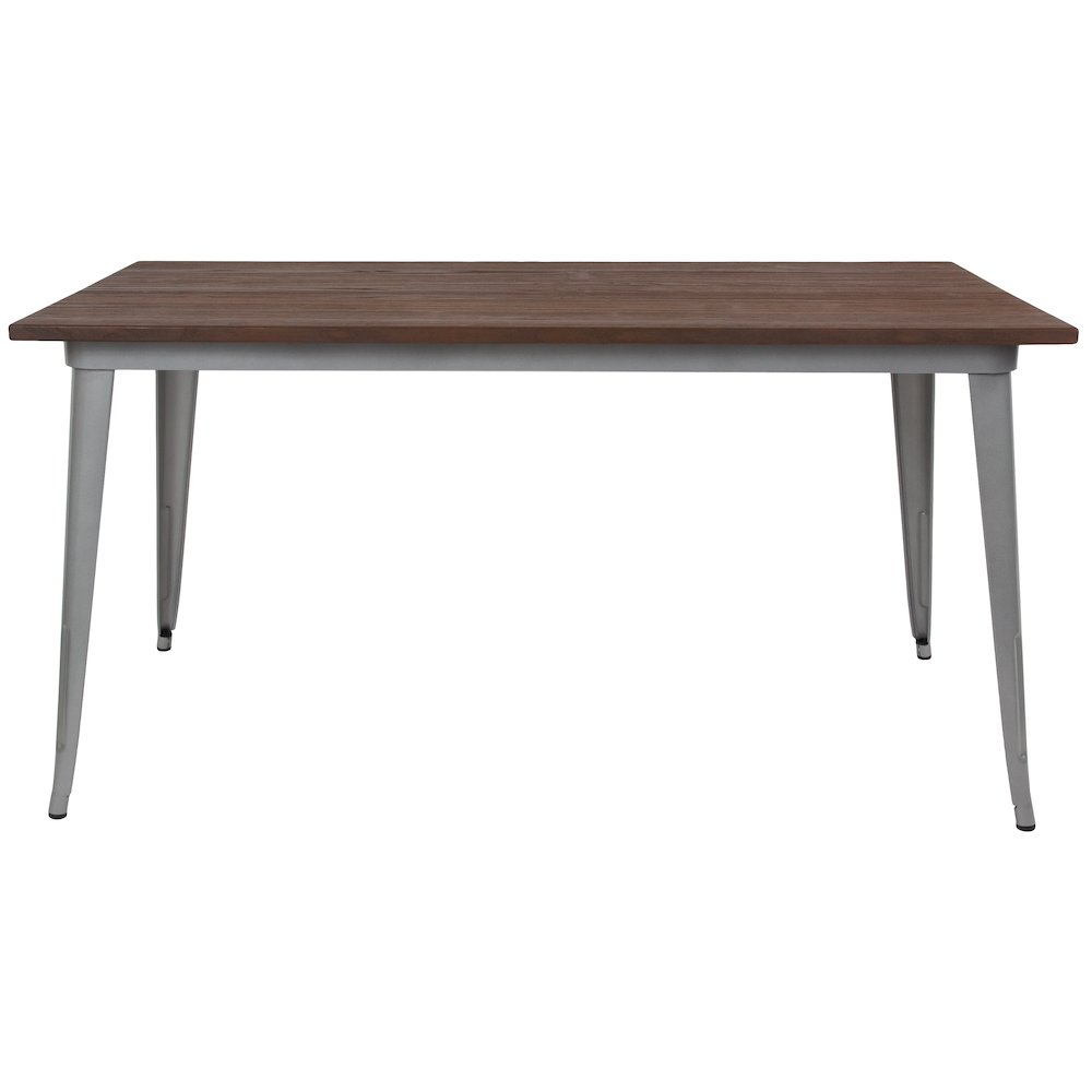 30.25″ x 60″ Rectangular Silver Metal Indoor Table with Walnut Rustic Wood Top