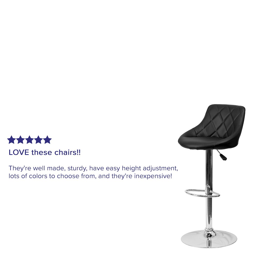 Black Vinyl Bucket Seat Barstool with Diamond Pattern Back and Chrome Base
