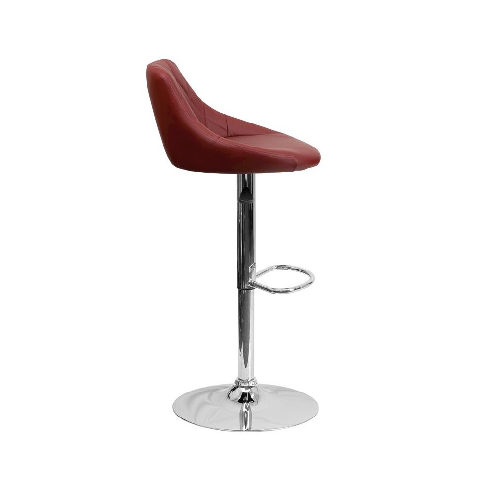 Burgundy Vinyl Bucket Seat Barstool with Diamond Pattern Back and Chrome Base