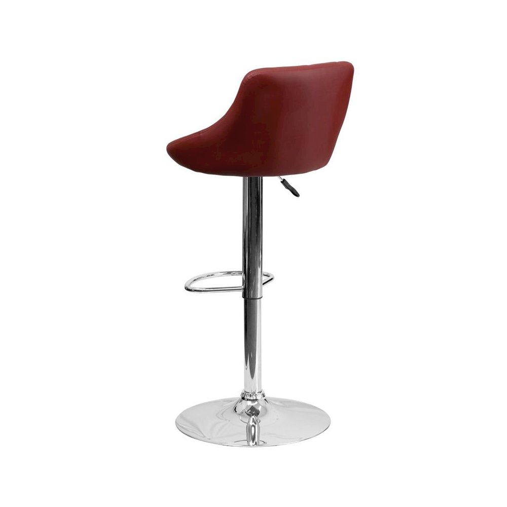 Burgundy Vinyl Bucket Seat Barstool with Diamond Pattern Back and Chrome Base