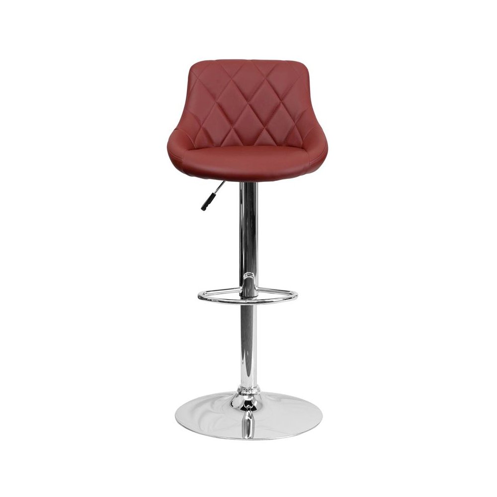 Burgundy Vinyl Bucket Seat Barstool with Diamond Pattern Back and Chrome Base