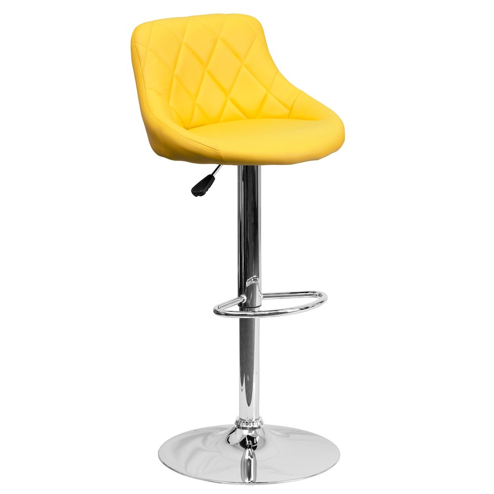 Yellow Vinyl Bucket Seat Barstool with Diamond Pattern Back and Chrome Base
