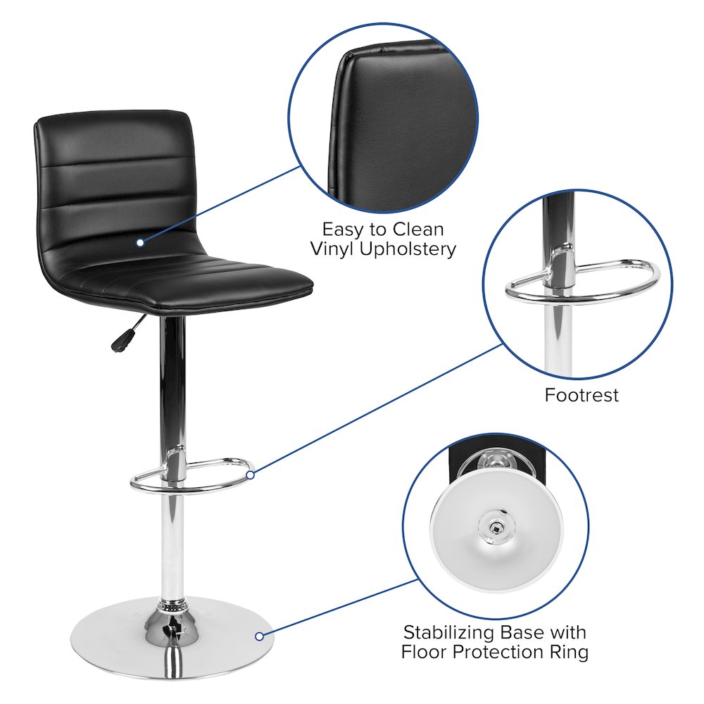 Black Vinyl Adjustable Bar Stool