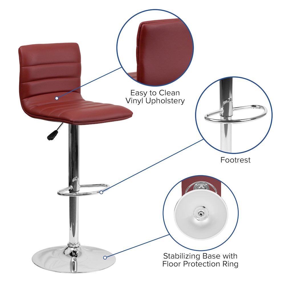 Burgundy Vinyl Adjustable Bar Stool