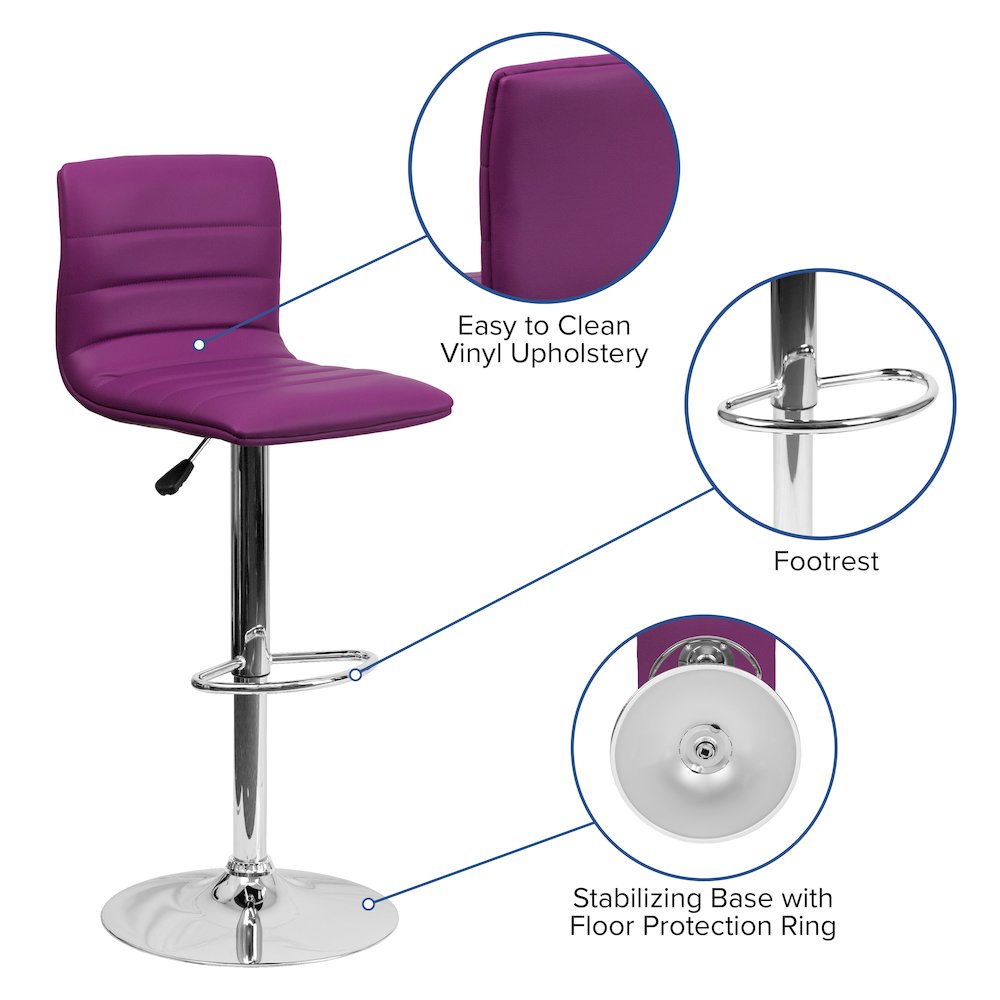Purple Vinyl Adjustable Bar Stool