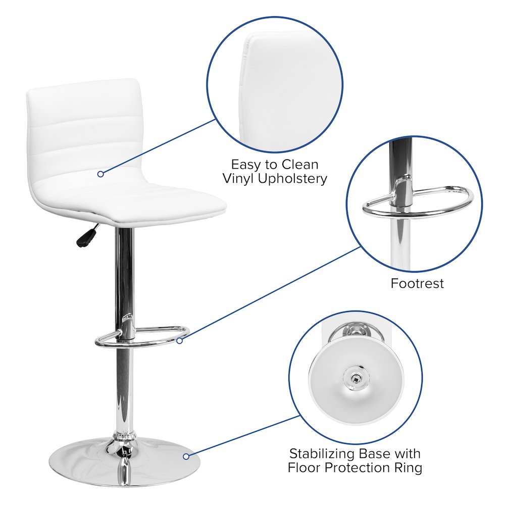 White Vinyl Adjustable Bar Stool