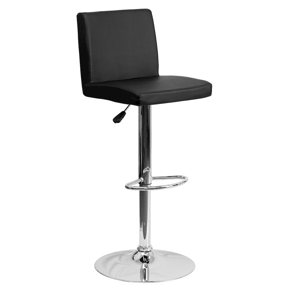 Black Vinyl Adjustable Height Barstool with Panel Back and Chrome Base