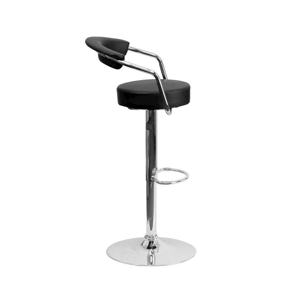 Contemporary Black Vinyl Adjustable Height Barstool with Arms and Chrome Base