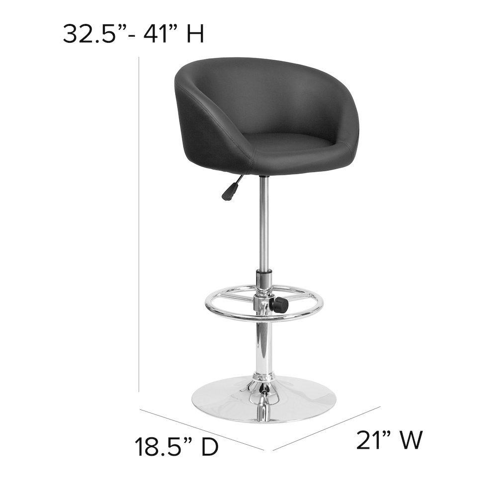 Black Vinyl Adjustable Height Barstool with Barrel Back and Chrome Base