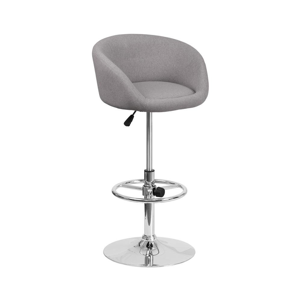 Gray Fabric Adjustable Height Barstool with Barrel Back and Chrome Base