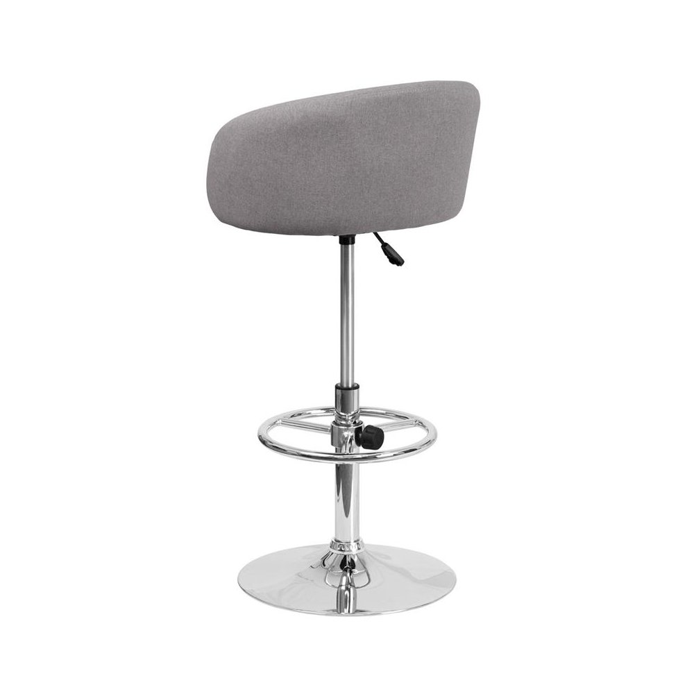 Gray Fabric Adjustable Height Barstool with Barrel Back and Chrome Base