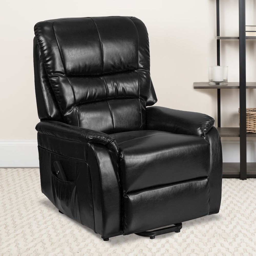 Black LeatherSoft Remote Powered Lift Recliner for Elderly