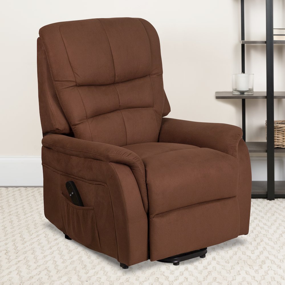 Brown Microfiber Remote Powered Lift Recliner for Elderly