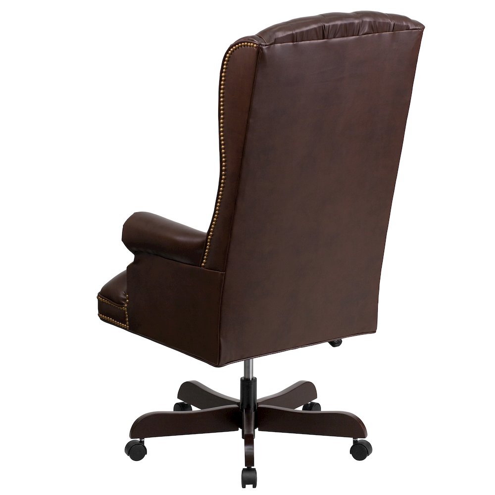 High Back Traditional Fully Tufted Brown Executive Swivel Office Chair with Arms