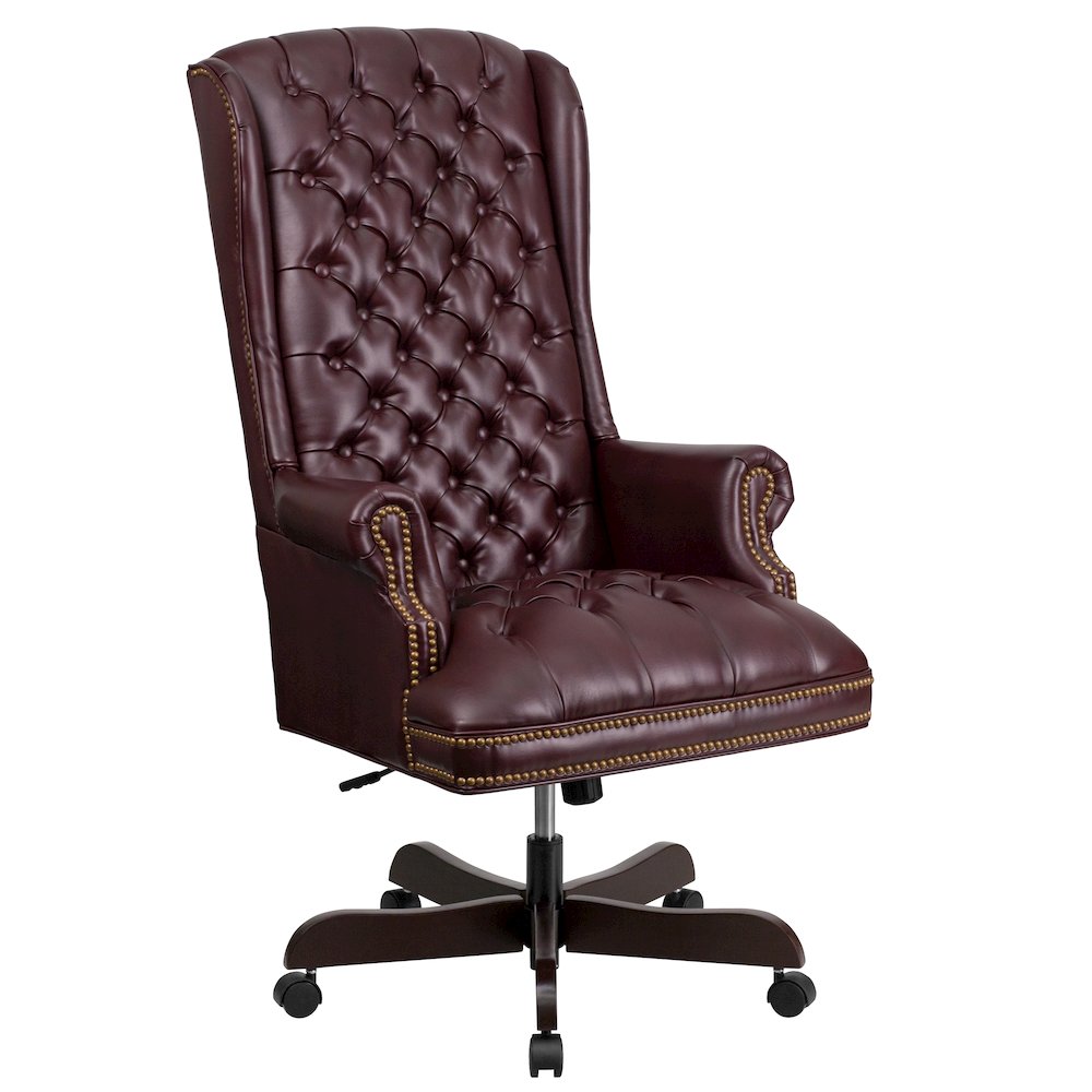 High Back Traditional Fully Tufted Burgundy Executive Swivel Office Chair