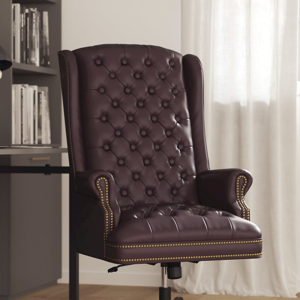 High Back Traditional Fully Tufted Burgundy Executive Swivel Office Chair