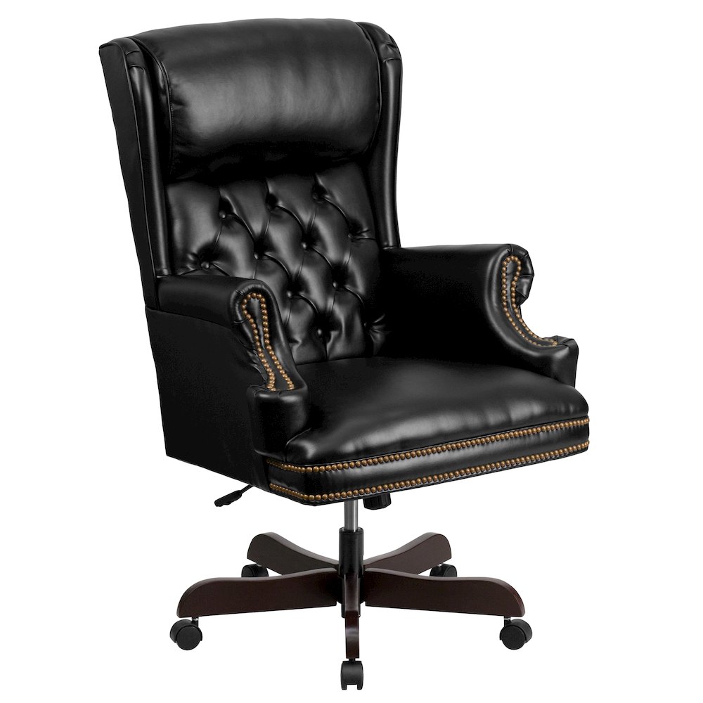 High Back Black Executive Office Chair with Oversized Headrest & Nail Trim Arms