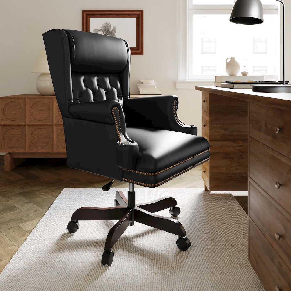 High Back Black Executive Office Chair with Oversized Headrest & Nail Trim Arms