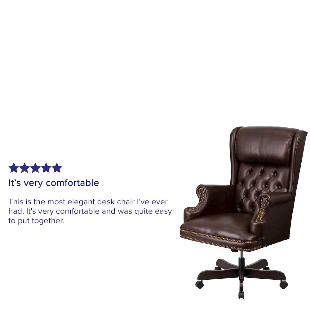 High Back Brown Executive Office Chair with Oversized Headrest & Nail Trim Arms