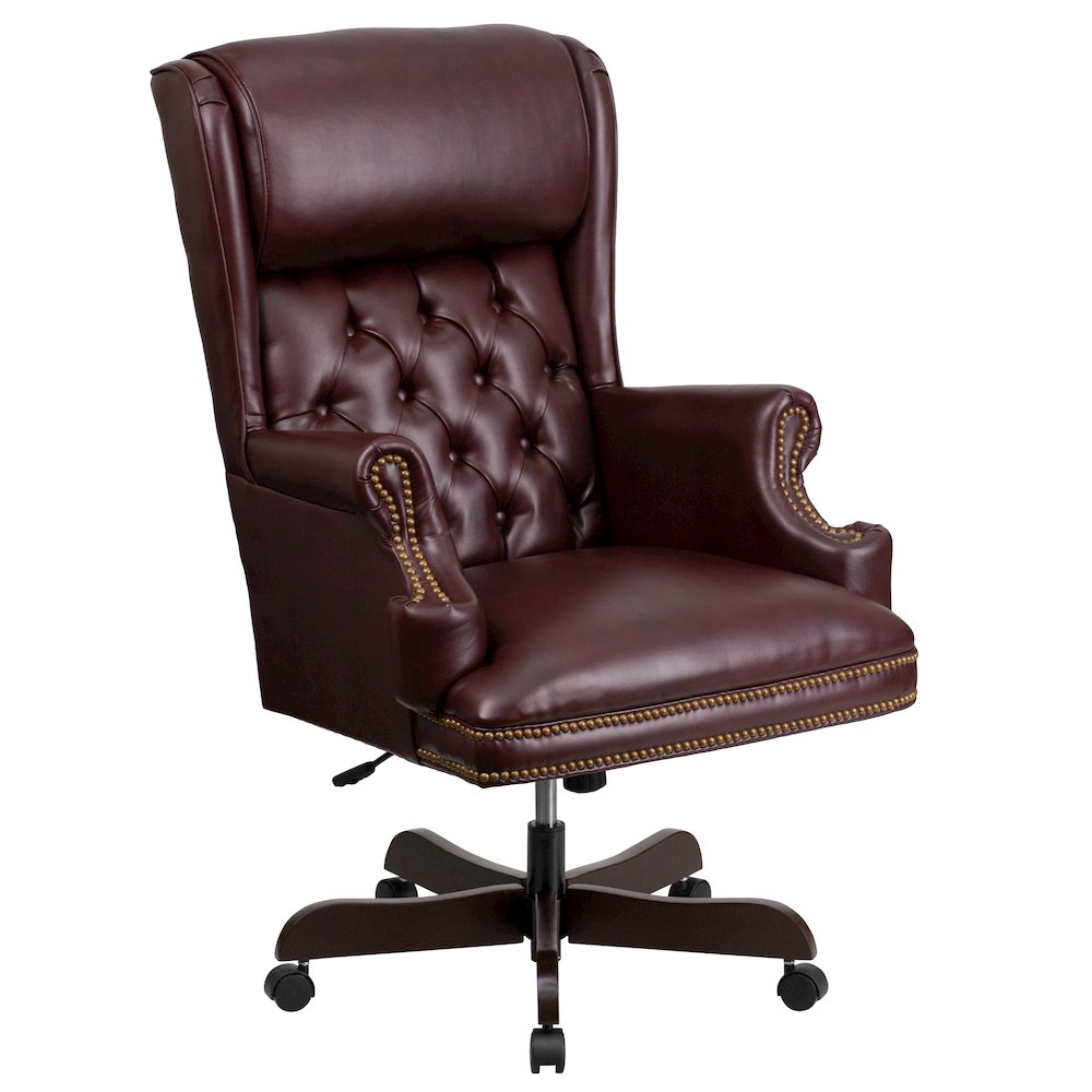 High Back Burgundy Executive Office Chair with Oversized Headrest & Arms