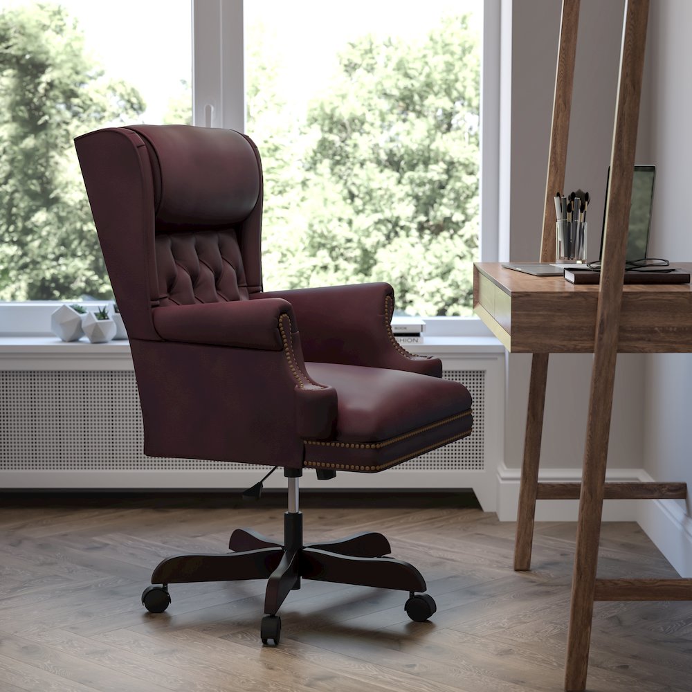 High Back Burgundy Executive Office Chair with Oversized Headrest & Arms
