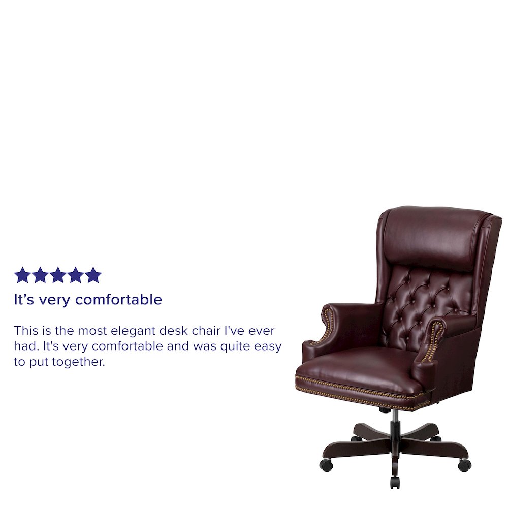 High Back Burgundy Executive Office Chair with Oversized Headrest & Arms