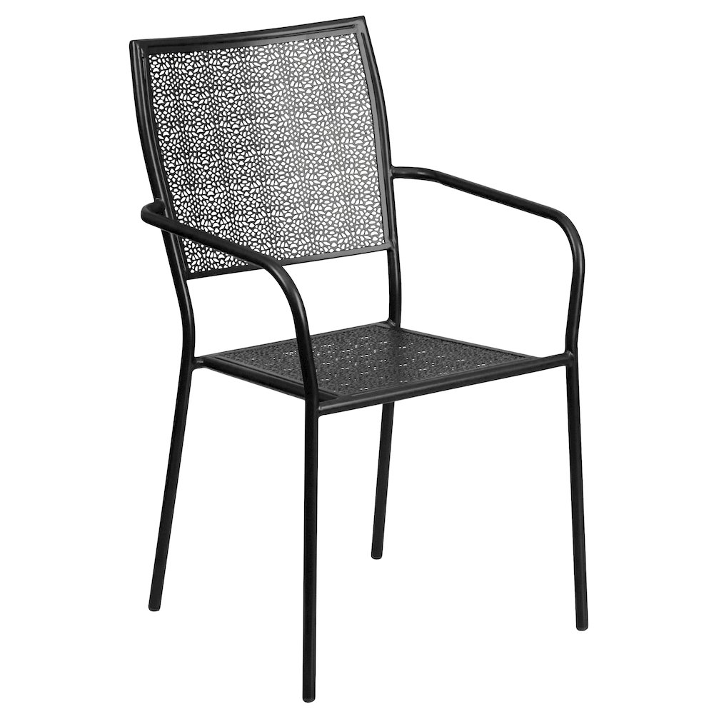 Commercial Grade Black Indoor-Outdoor Steel Patio Arm Chair with Square Back