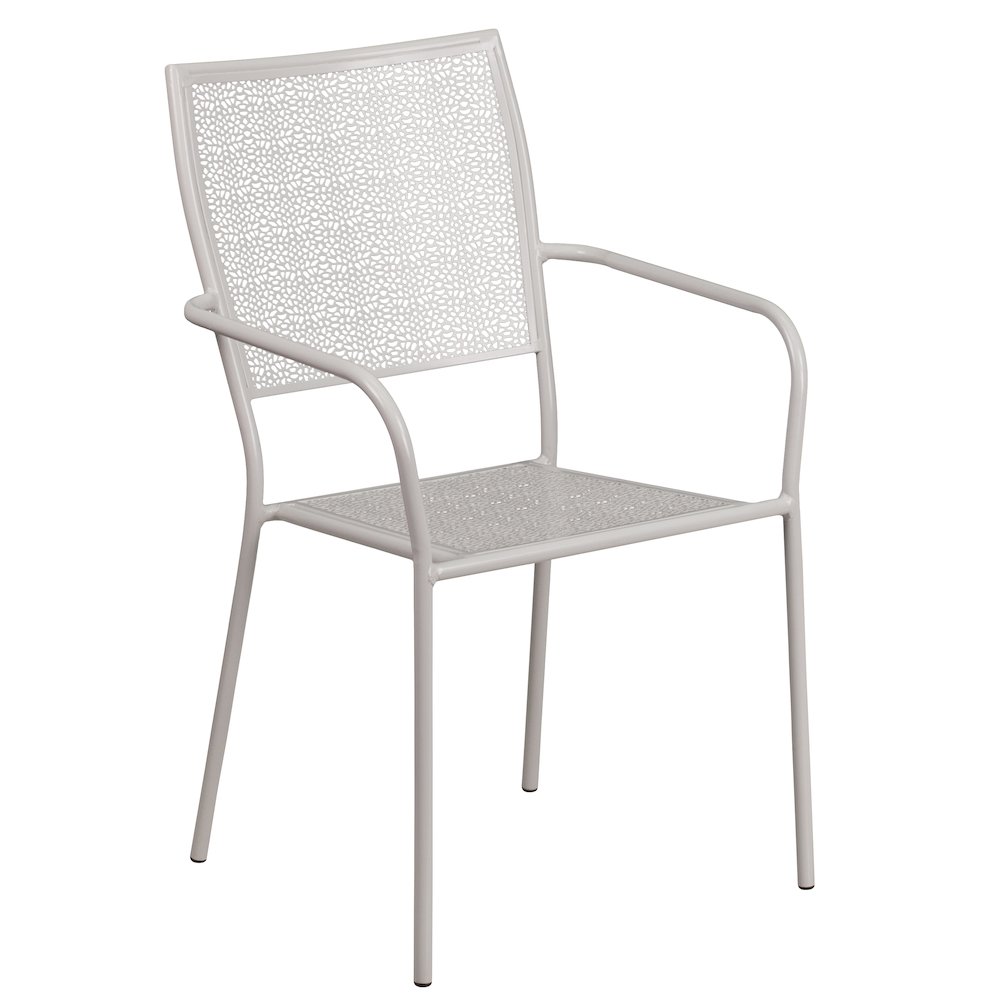 Light Gray Indoor-Outdoor Steel Patio Arm Chair with Square Back