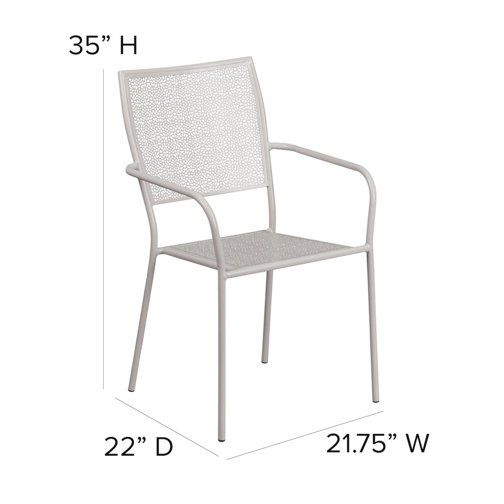Light Gray Indoor-Outdoor Steel Patio Arm Chair with Square Back